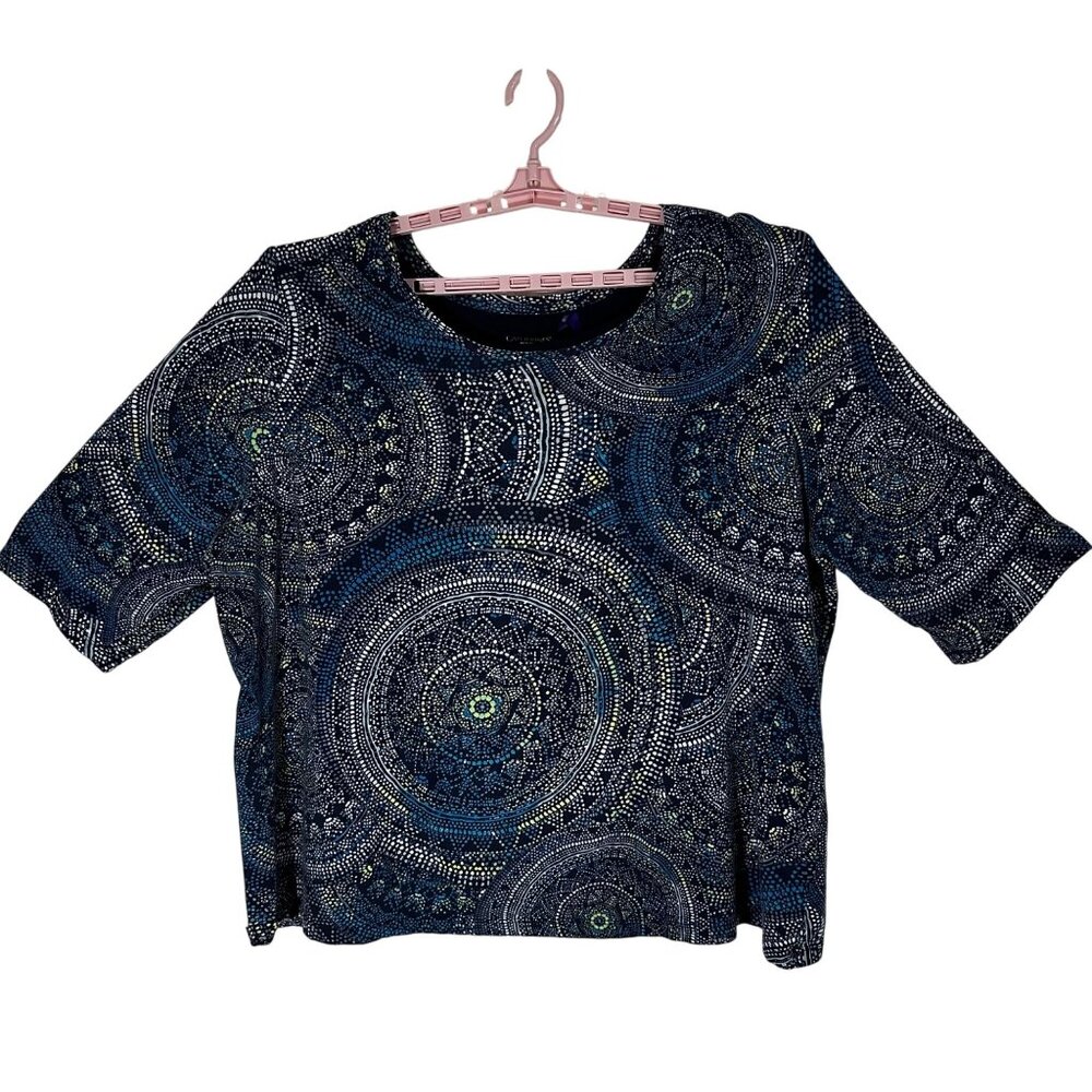 Catherines Petite 2XWP Womens Blue & Green Mandala Print Top